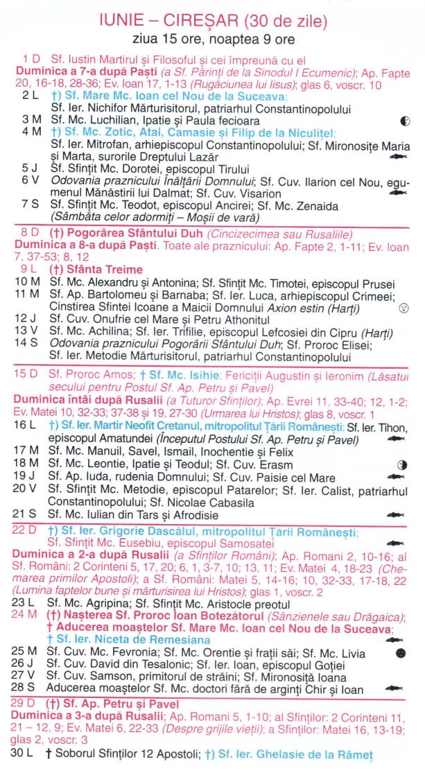 Calendar ortodox Iunie 2025